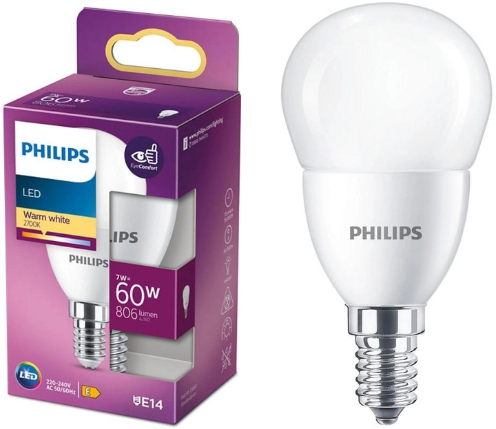 Żarówka LED Philips P48 E14 7W Warm White Matte (8719514309647) - obraz 1