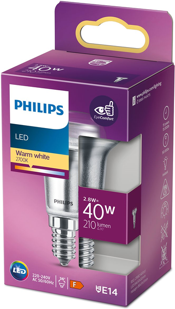 Світлодіодна лампа Philips Classic R50 E14 2.8W Warm White (8718699773793) - зображення 2