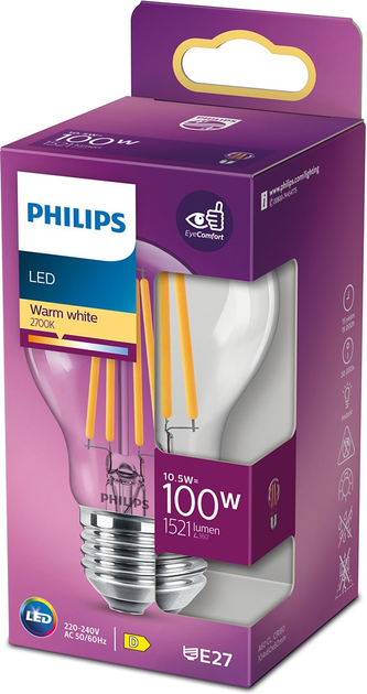 Żarówka LED Philips Classic A60 E27 10.5W Warm White (8718699763015) - obraz 2