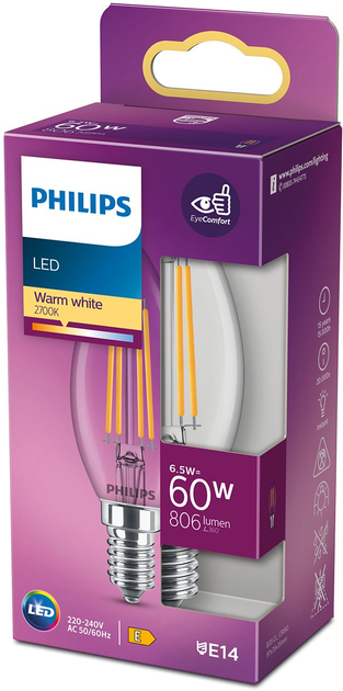Żarówka LED Philips Classic A60 E14 6.5W Warm White (8718699762193) - obraz 1