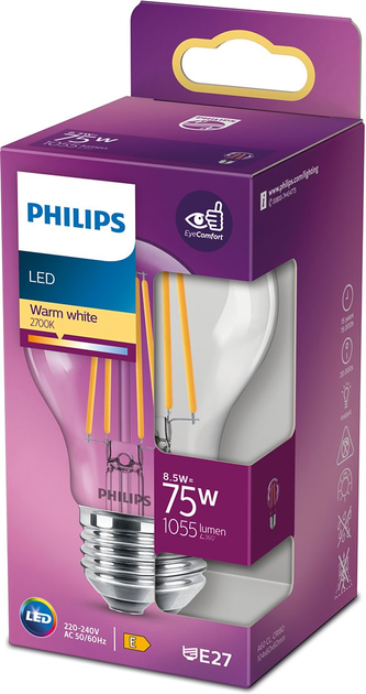 Світлодіодна лампа Philips Classic A60 E27 8.5W Warm White (8718699762995) - зображення 1