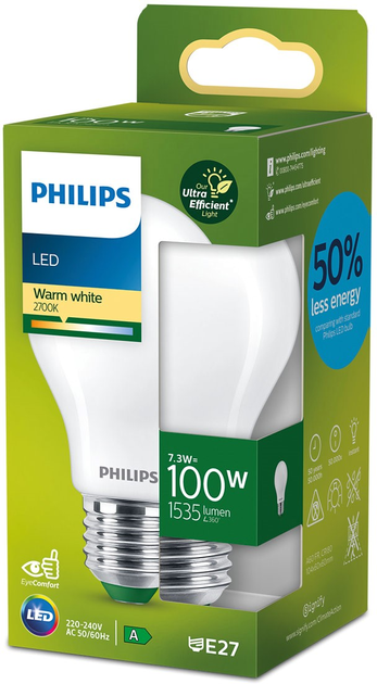Żarówka LED Philips UltraEfficient A60 E27 7.3W Warm White (8720169188013) - obraz 1