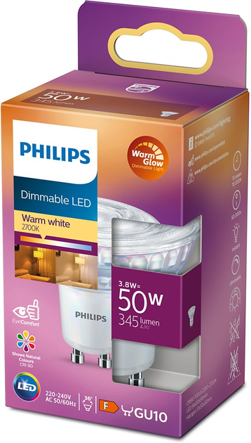 Світлодіодна лампа Philips WarmGlowDim Classic C90 GU10 3.8W Warm White (8718699774233) - зображення 1