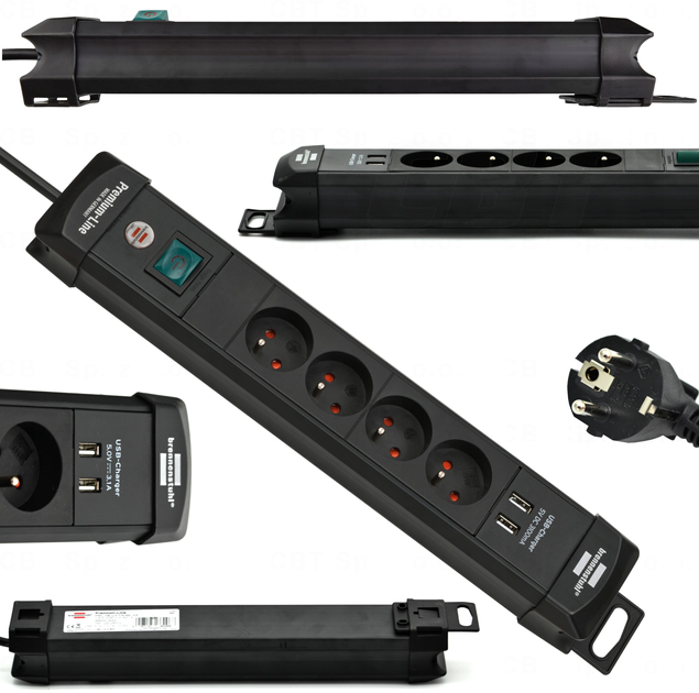 Listwa przeciwprzepięciowa Brennenstuhl Premium Line 4 gniazda - 2 x USB Type-A 1.8 m Black (4007123662968) - obraz 1