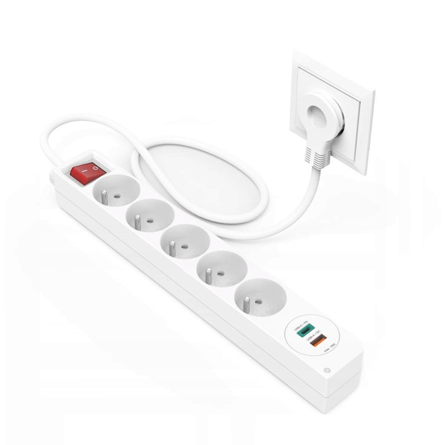 Listwa przeciwprzepięciowa Hama 5 gniazd - USB Type-C - USB Type-A 1.4 m White (4047443478535) - obraz 3