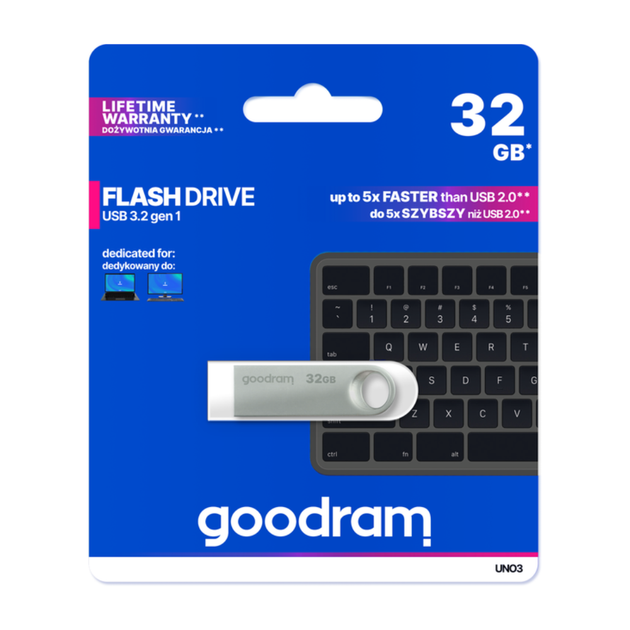 Флеш пам'ять USB Goodram 32ГБ UNO3 USB 3.2 Сріблястий (UNO3-0320S0R11) - зображення 3