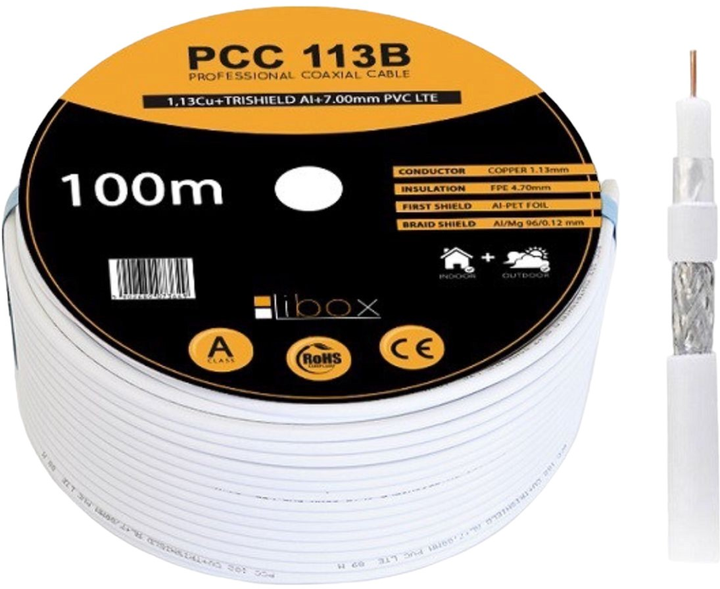 Kabel Libox SAT Coaxial PCC113B CPR 100 m White (KAB-MON-KO-00002) - obraz 1