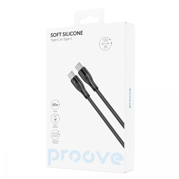 Кабель Proove Soft Silicone Type-C to Type-C Cable 60W 1m Black - изображение 5