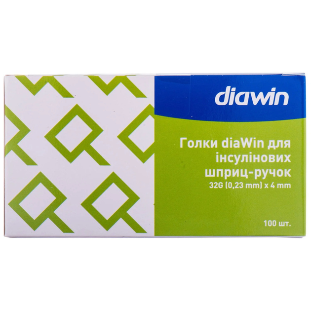 Иглы DiaWin для инсулиновых шприц-ручек 32G 0,23 мм х 4 мм 100 шт (4714-46506) - изображение 1