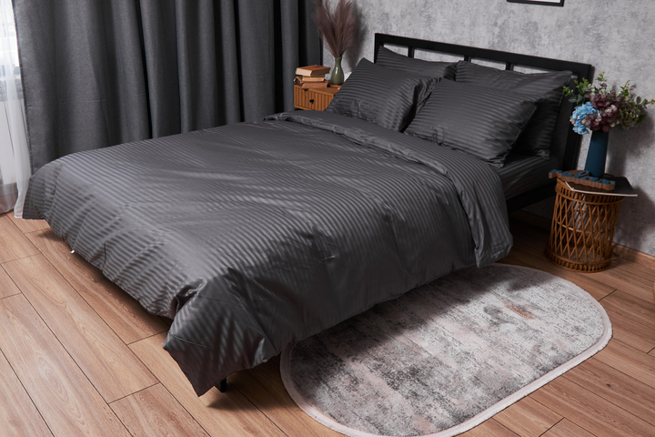 Акція на Комплект постільної білизни Moon&Star Satin Stripe Black Євро 200х220 см наволочки 2х40х60 см (MS-820003685) від Rozetka