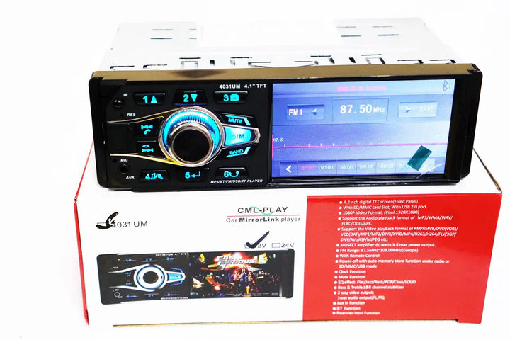 Автомагнитола 1din 4,1" USB Bluetooth RGB-підсвітка DIVX MP3 AV-in Сенсорний екран 4031 ISO - Фото 4 Автомагнитола 1din 4,1" USB Bluetooth RGB-підсвітка DIVX MP3 AV-in Сенсорний екран 4031 ISO - изображение 4