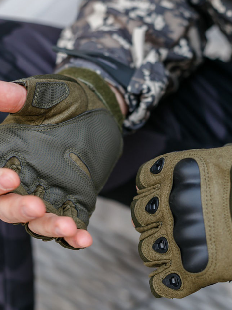 Тактичні перчатки, рукавички армійські без пальців (олива) ON-013 - изображение 2