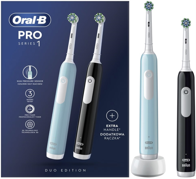 Zestaw elektrycznych szczoteczek do zębów Oral-b Braun Pro 1 Duo (8006540789193) - obraz 1