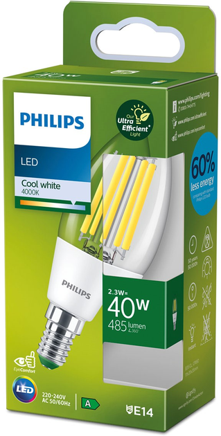 Светодиодная лампа Philips UltraEfficient B35 E14 2.3W Cool White ...