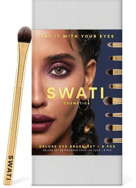 Набір пензликів для макіяжу очей Swati Luxe Gold 8 шт (7350100169040) - зображення 2