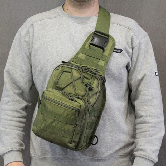 Універсальна тактична багатофункціональна сумка через плече чоловіча сумка - рюкзак слінг. Колір: хакі - зображення 1