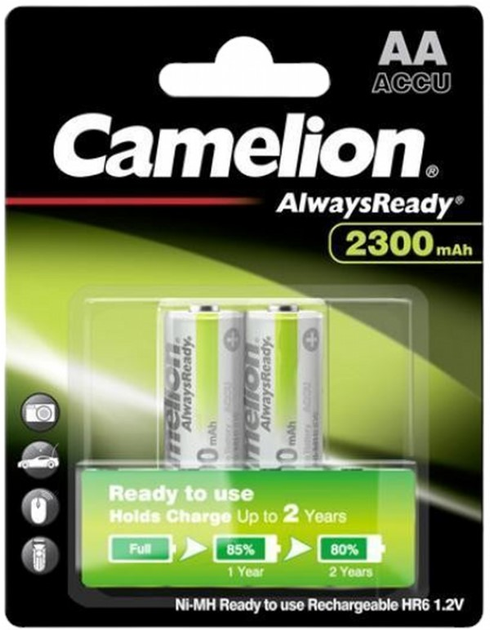 Акумулятори Camelion Rechargeable Mignon Always Ready AA 1.2 В 2300 мАг 2 шт (17423206) - зображення 1