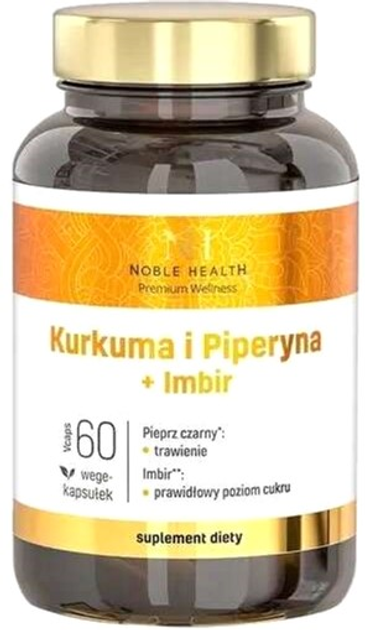 Дієтична добавка Noble Health Куркума з піперином та імбиром 60 капсул (5903068655593) - зображення 1