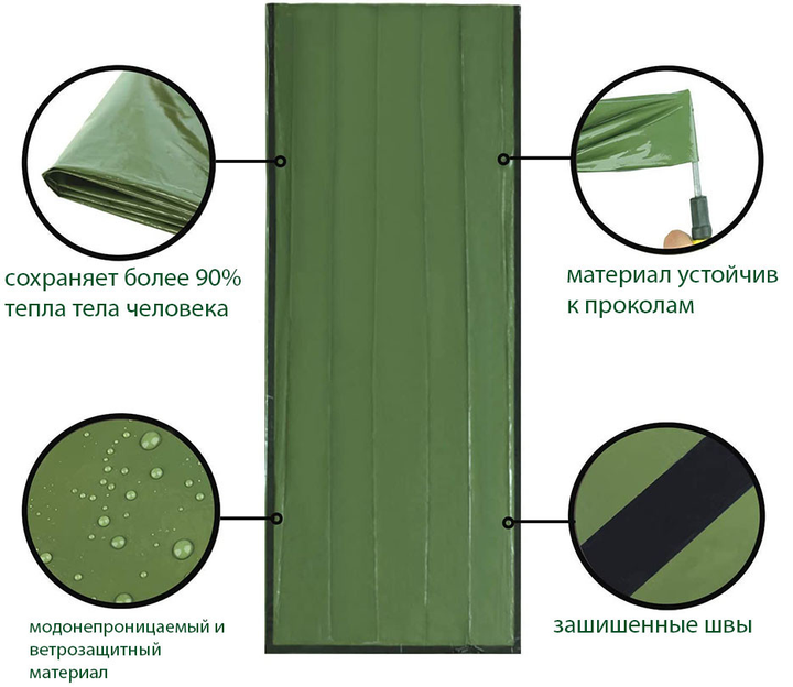 Рятувальний спальний термомішок 213х90 см Зелений (vol-778) - зображення 2