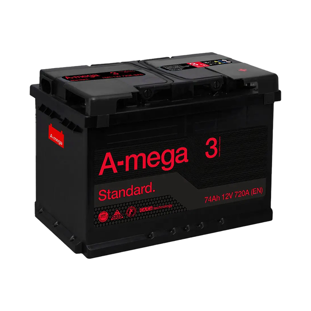 Аккумулятор авто Мегатекс A-mega Standard (М3) 6СТ-74-АЗ (лев) ТХП 720 - изображение 1