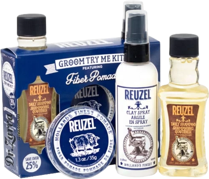 Podróżny zestaw do pielęgnacji włosów Reuzel Fiber Try Me Kit Szampon 100 ml + Spray teksturyzujący 100 ml + Pomada do stylizacji 35 g (0850020289042) - obraz 2