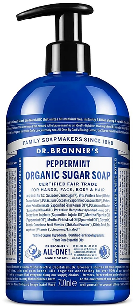 Рідке мило Dr. Bronner’s Organic Sugar Peppermint 710 мл (0018787830628) - зображення 1