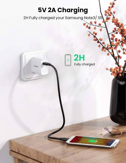 Кабель UGREEN US130 USB 3.0 A Male to Micro USB 3.0 Male Cable 2m (Black)(UGR-10843) (UGR-10843) - изображение 4