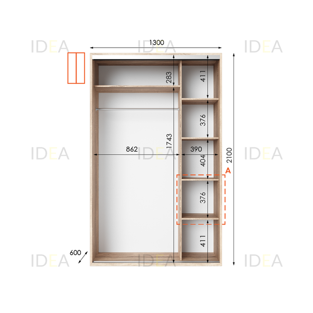 Шафа-купе IDEA серія 5 130 x 60 x 210 см Дуб сонома Дзеркало - изображение 2