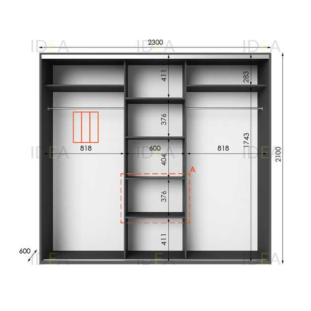 Шафа-купе IDEA серія 6 230 x 60 x 210 см Антрацит - изображение 2