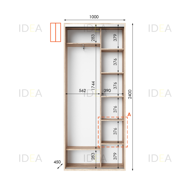 Шафа-купе IDEA серія 1 100 x 45 x 240 см Дуб сонома - Фото 2 Шафа-купе IDEA серія 1 100 x 45 x 240 см Дуб сонома - изображение 2