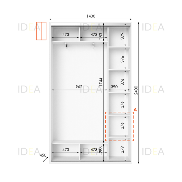 Шафа-купе IDEA серія 1 140 x 45 x 240 см Білий - изображение 2