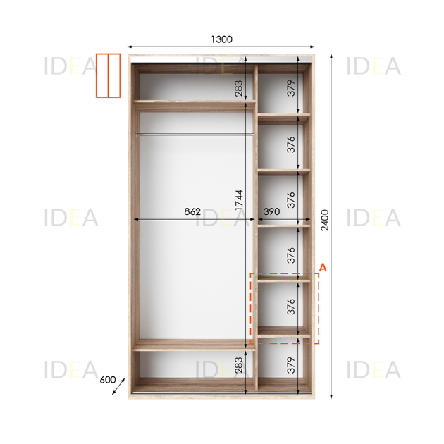 Шафа-купе IDEA серія 1 130 x 60 x 240 см Дуб сонома - изображение 2