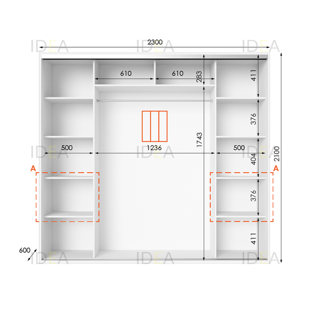 Шафа-купе IDEA серія 7 230 x 60 x 210 см Білий Дзеркало - изображение 2