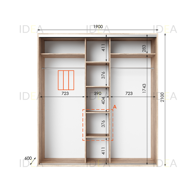 Шафа-купе IDEA серія 6 190 x 60 x 210 см Дуб сонома - Фото 2 Шафа-купе IDEA серія 6 190 x 60 x 210 см Дуб сонома - зображення 2