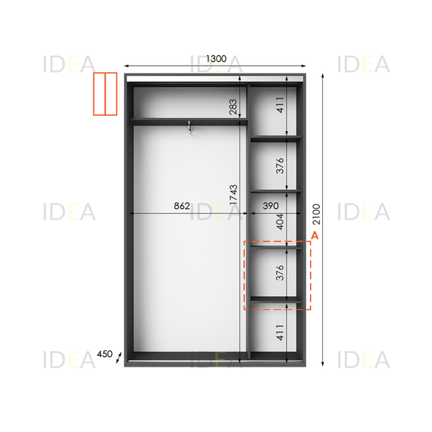Шафа-купе IDEA серія 5 130 x 45 x 210 см Антрацит - изображение 2