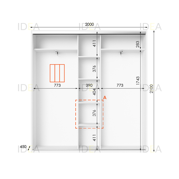 Шафа-купе IDEA серія 6 200 x 45 x 210 см Білий Дзеркало - изображение 2