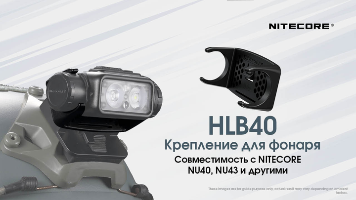 Кріплення на шолом Nitecore HLB40 + HMB1 TAC (для ліхтарів NU40, NU43), комплект - зображення 2