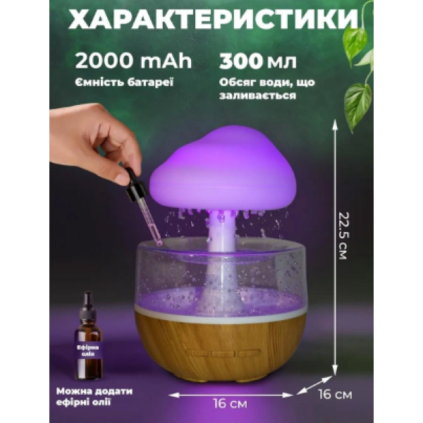 Ночник-увлажнитель воздуха гриб с эффектом дождя с подсветкой RGB UKC "Magic Мushroom" коричневый - изображение 5