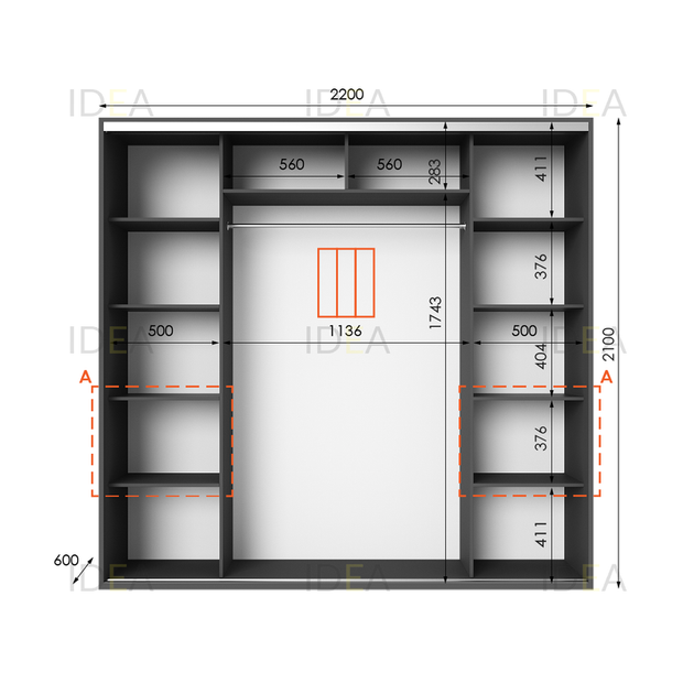 Шафа-купе IDEA серія 7 220 x 60 x 210 см Антрацит Дзеркало - изображение 2