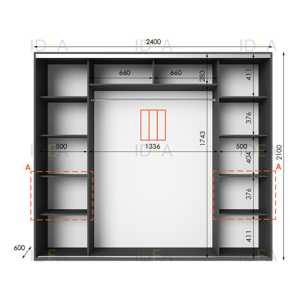 Шафа-купе IDEA серія 7 240 x 60 x 210 см Антрацит Дзеркало - зображення 2