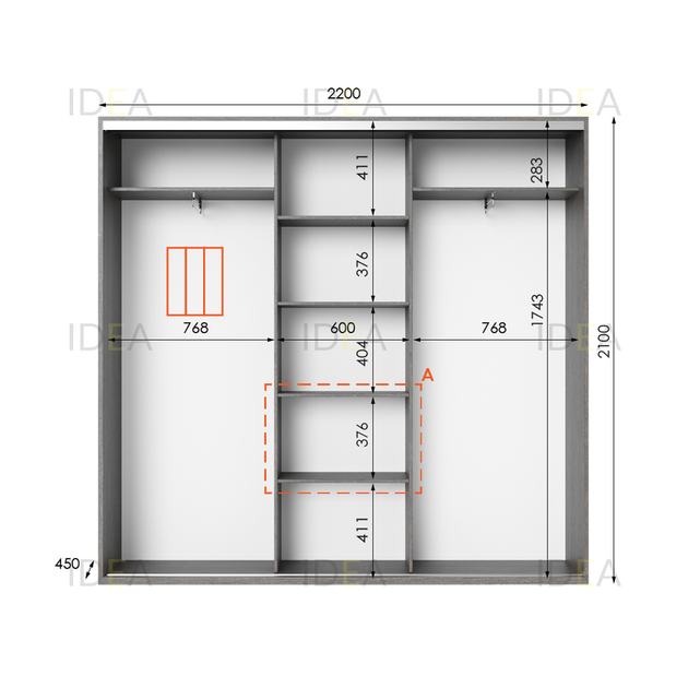 Шафа-купе IDEA серія 6 220 x 45 x 210 см Венге темний Дзеркало - изображение 2