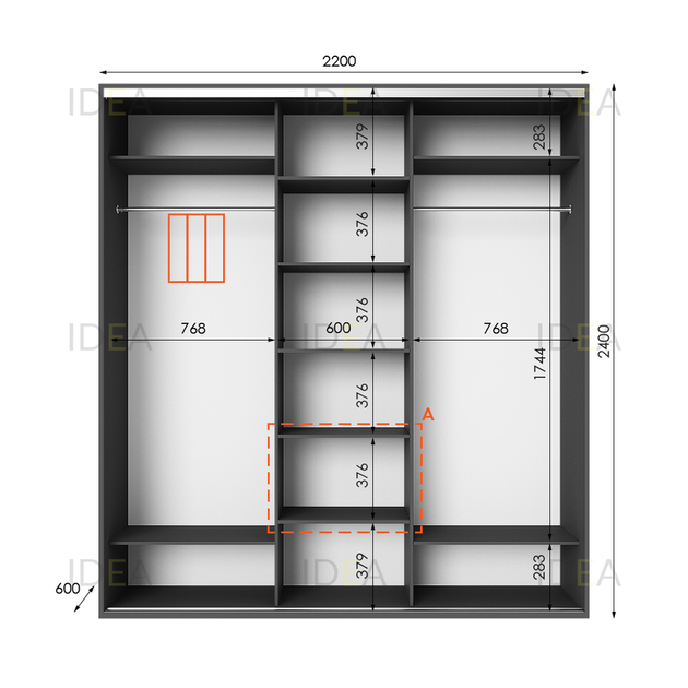 Шафа-купе IDEA серія 2 220 x 60 x 240 см Антрацит Дзеркало - изображение 2