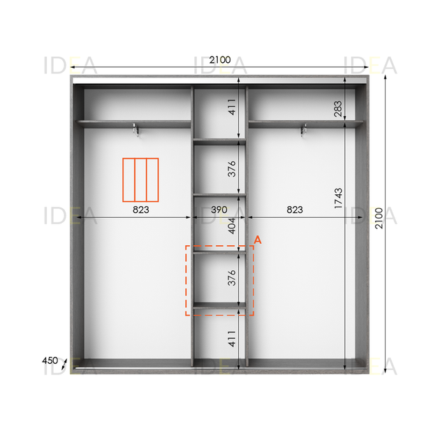Шафа-купе IDEA серія 6 210 x 45 x 210 см Венге темний Дзеркало - Фото 2 Шафа-купе IDEA серія 6 210 x 45 x 210 см Венге темний Дзеркало - изображение 2