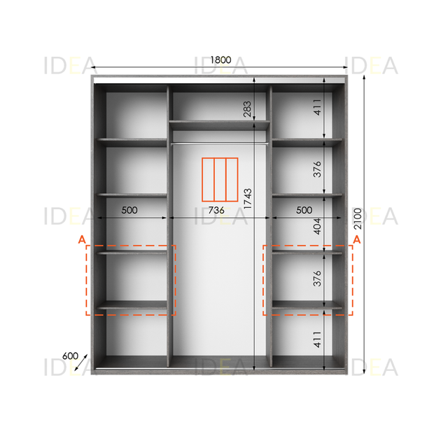 Шафа-купе IDEA серія 7 180 x 60 x 210 см Венге темний Дзеркало - зображення 2