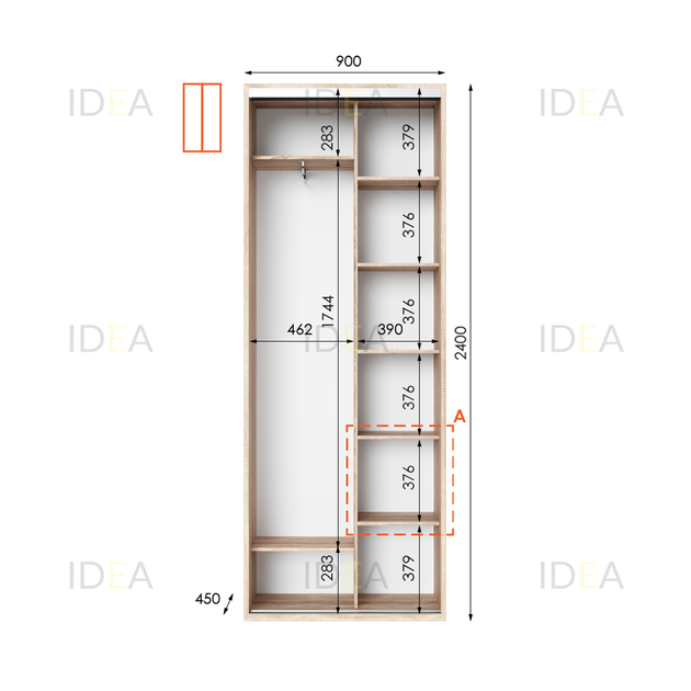 Шафа-купе IDEA серія 10 90 x 45 x 240 см Дуб сонома Дзеркало - Фото 2 Шафа-купе IDEA серія 10 90 x 45 x 240 см Дуб сонома Дзеркало - зображення 2