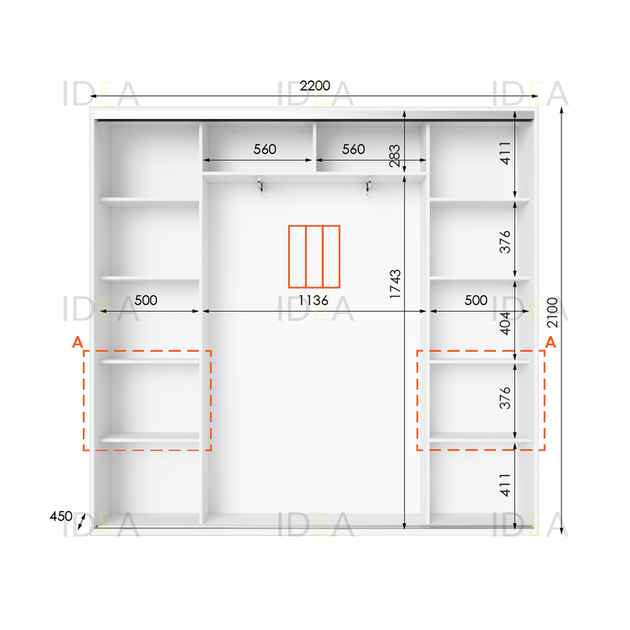 Шафа-купе IDEA серія 7 220 x 45 x 210 см Білий - Фото 2 Шафа-купе IDEA серія 7 220 x 45 x 210 см Білий - изображение 2