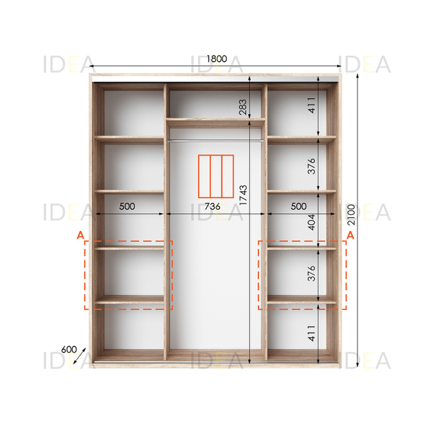 Шафа-купе IDEA серія 7 180 x 60 x 210 см Дуб сонома Дзеркало - Фото 2 Шафа-купе IDEA серія 7 180 x 60 x 210 см Дуб сонома Дзеркало - изображение 2