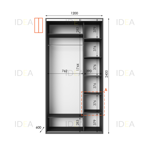 Шафа-купе IDEA серія 1 120 x 60 x 240 см Антрацит - изображение 2