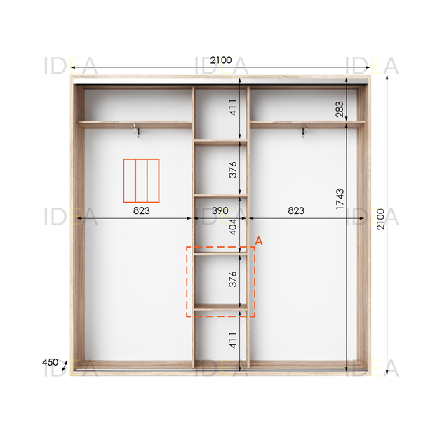 Шафа-купе IDEA серія 6 210 x 45 x 210 см Дуб сонома Дзеркало - изображение 2
