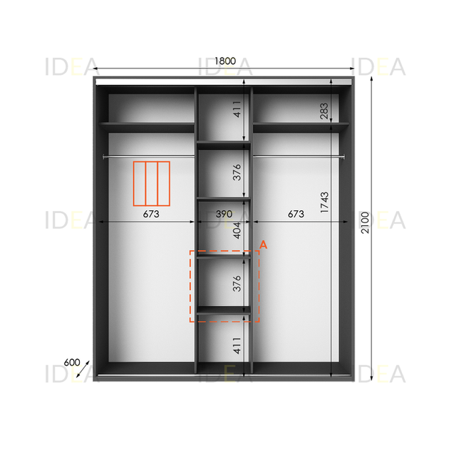 Шафа-купе IDEA серія 6 180 x 60 x 210 см Антрацит - изображение 2